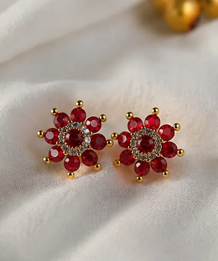 Zari Floral Ruby Red Sunburst Studs